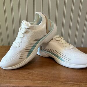 Vionic Women's White Sneakers with Light Blue and Tan Accents